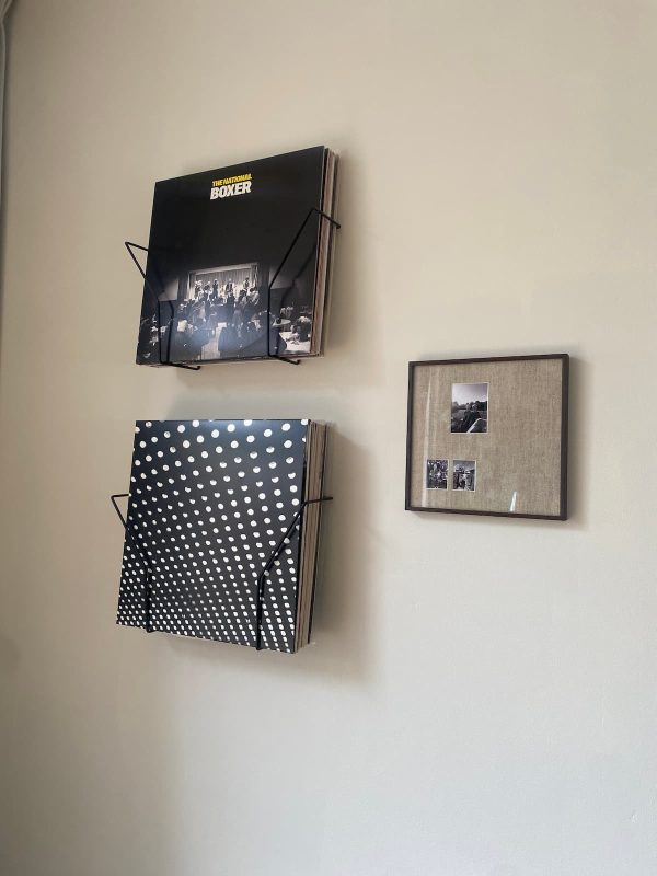Lijst 20x20 met linnen passe-partout en 3 off grid uitsnedes in passe-partout