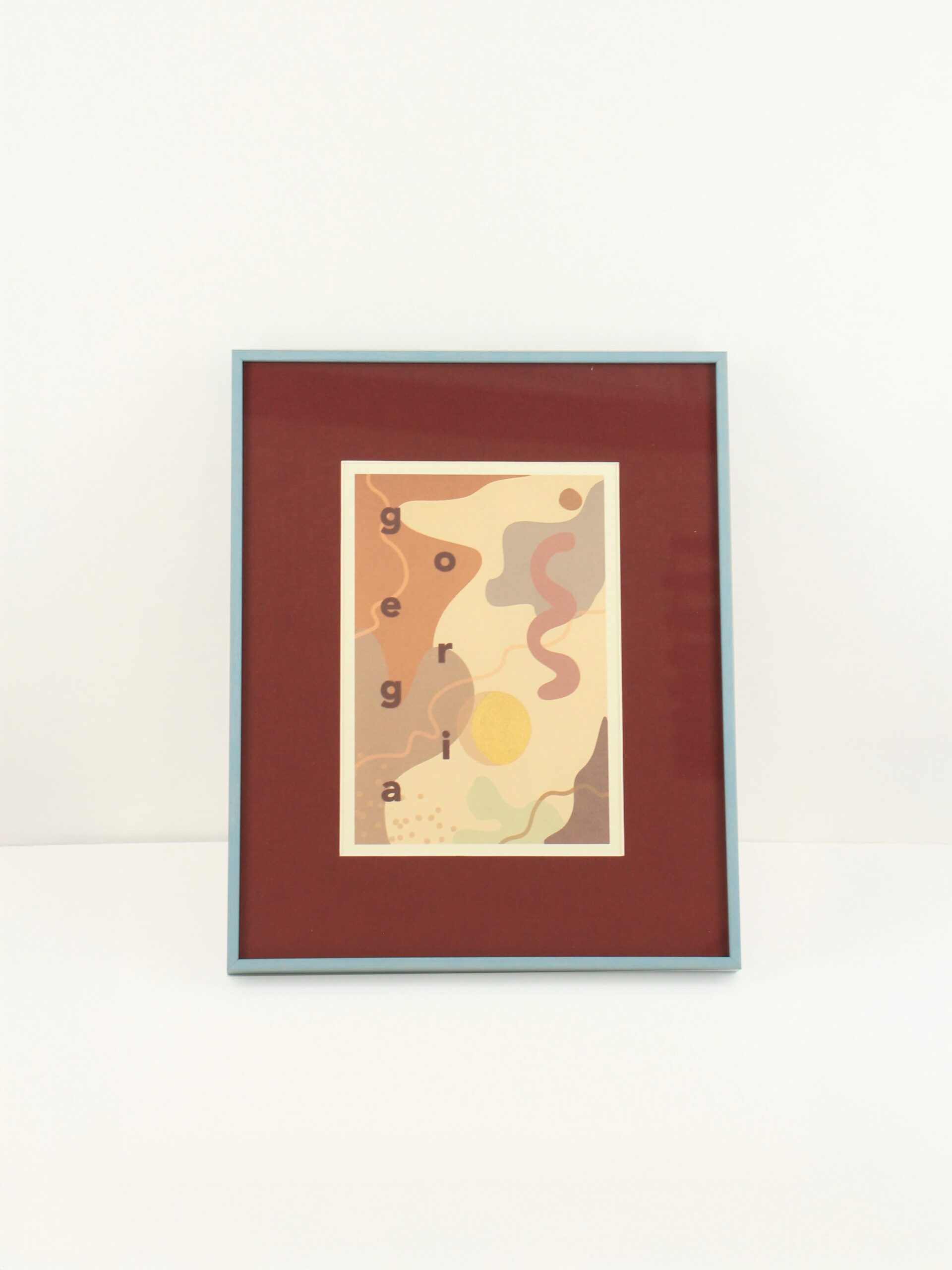 Blauw dun lijst met burgundy rood passe-partout met print georgia