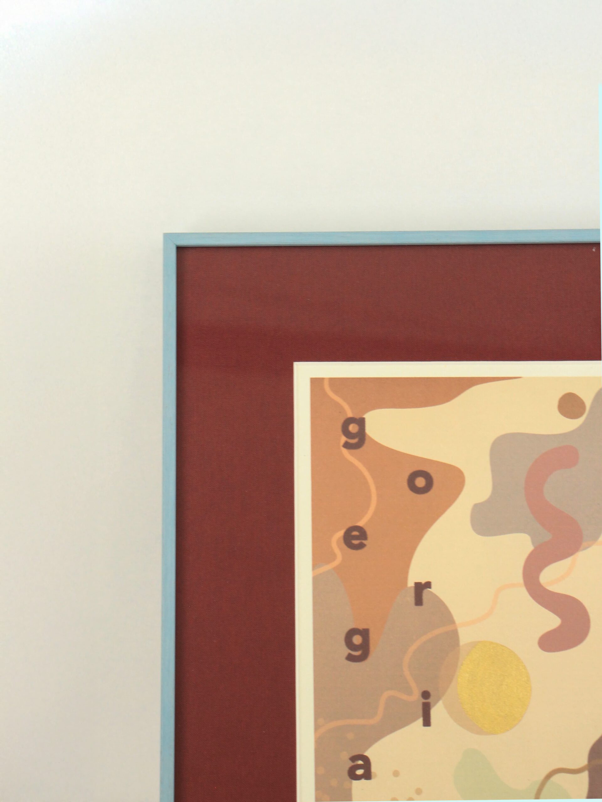 Blauw dun lijst met burgundy rood passe-partout met print georgia